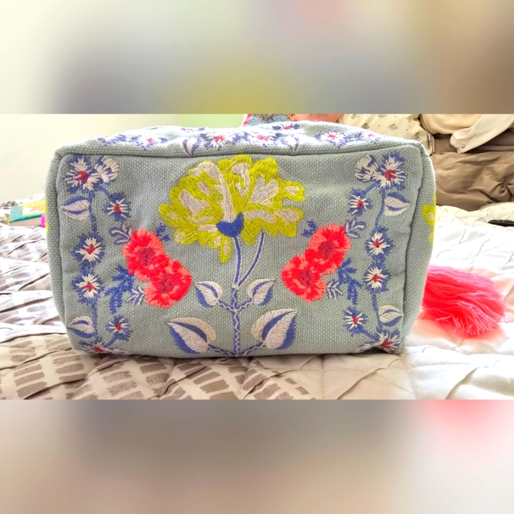 Anthropologie Blossom Embroidered Pouch - pink